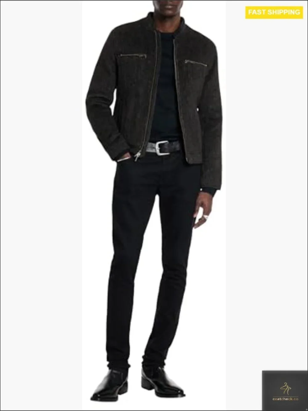 Men's Band Collar Jacket Wool Blend Aviator Silhouette Fitted Zip Front Fall